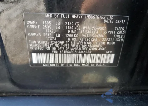 2017 Subaru Outback 2.5I Premium z USA, uszkodzony, nr VIN 4S4BSADC5H3368080